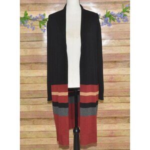 Lane Bryant Women Longline Duster Sweater Plus Size 18W 20W Black Striped Open